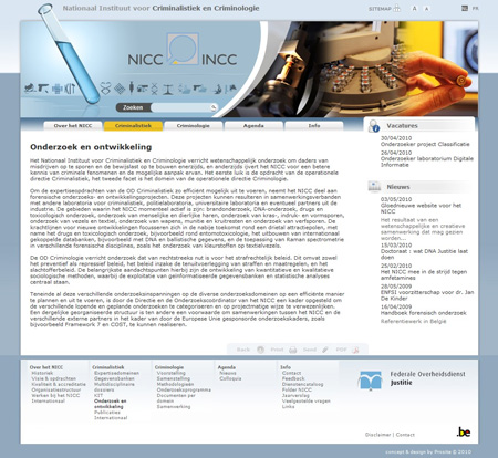 Screenshot NICC website